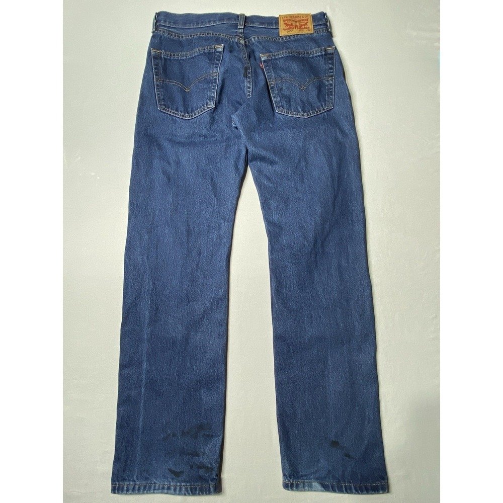 Levis 505 Jeans Mens 32x32 Regular Fit Straight Leg Blue Denim Distressed - Picture 10 of 14